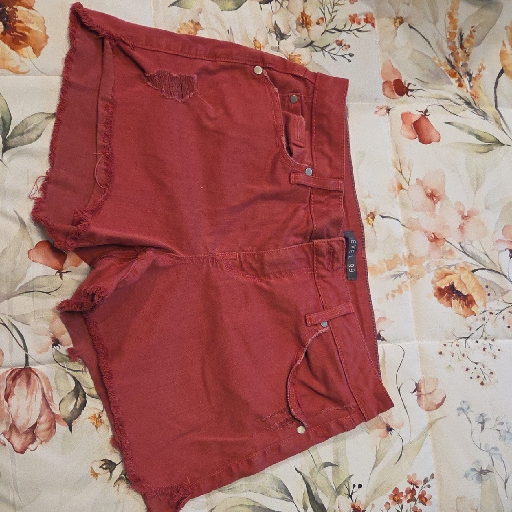 Level 99 Women's Red Jean Shorts